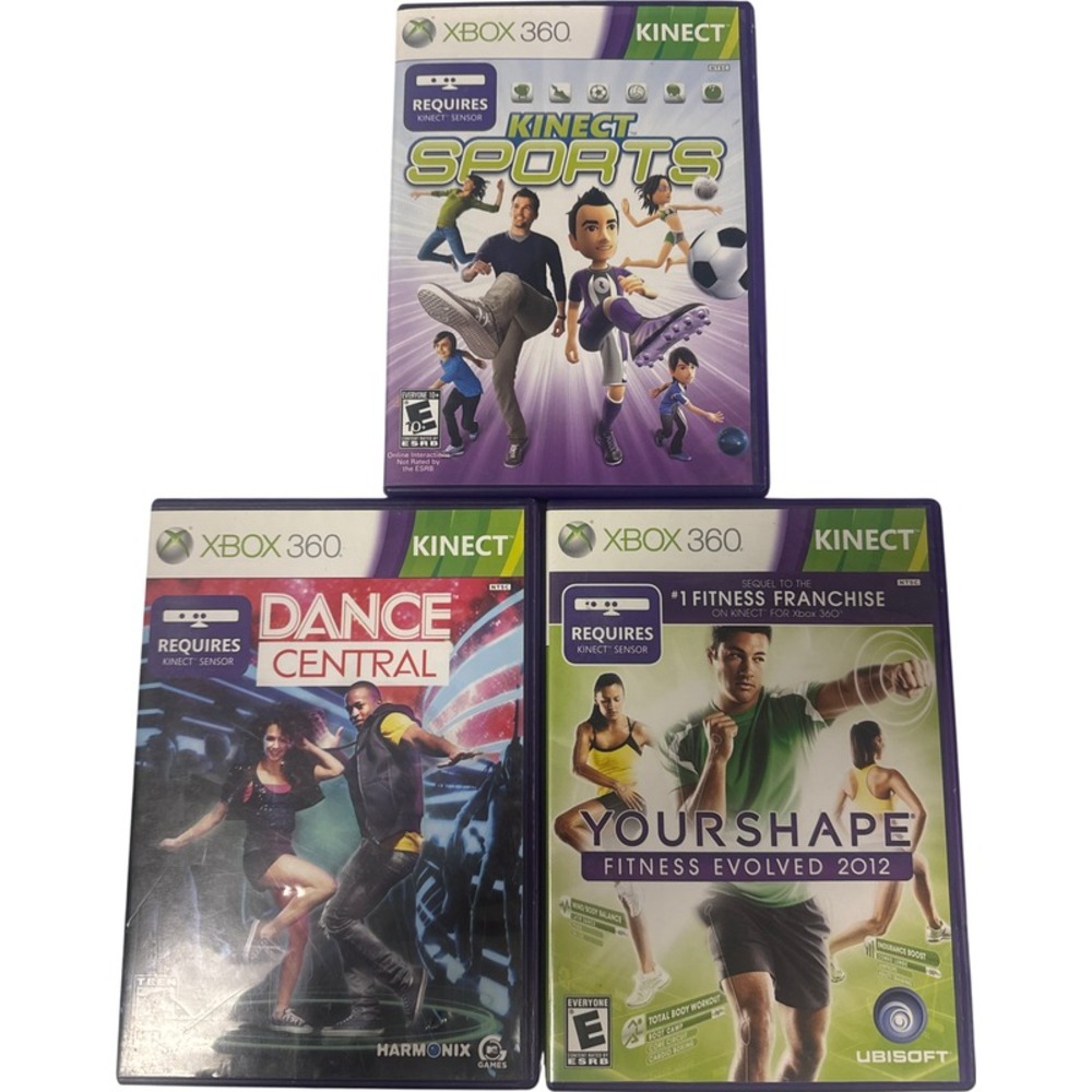 Xbox 360 Kinect Game Bundle Kinect Sports Dance Central Your Shape 2012 Lot of 3